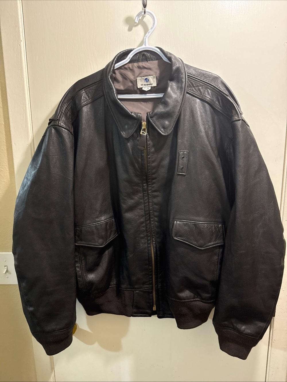Men's Dark Brown Goatskin Bomber Jacket with Front Flap Pockets Big Tall